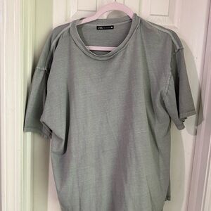 Zara Light Gray Casual Top. Distressed looking